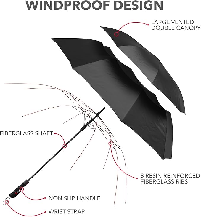 Windproof Oversized Golf Umbrella – Black