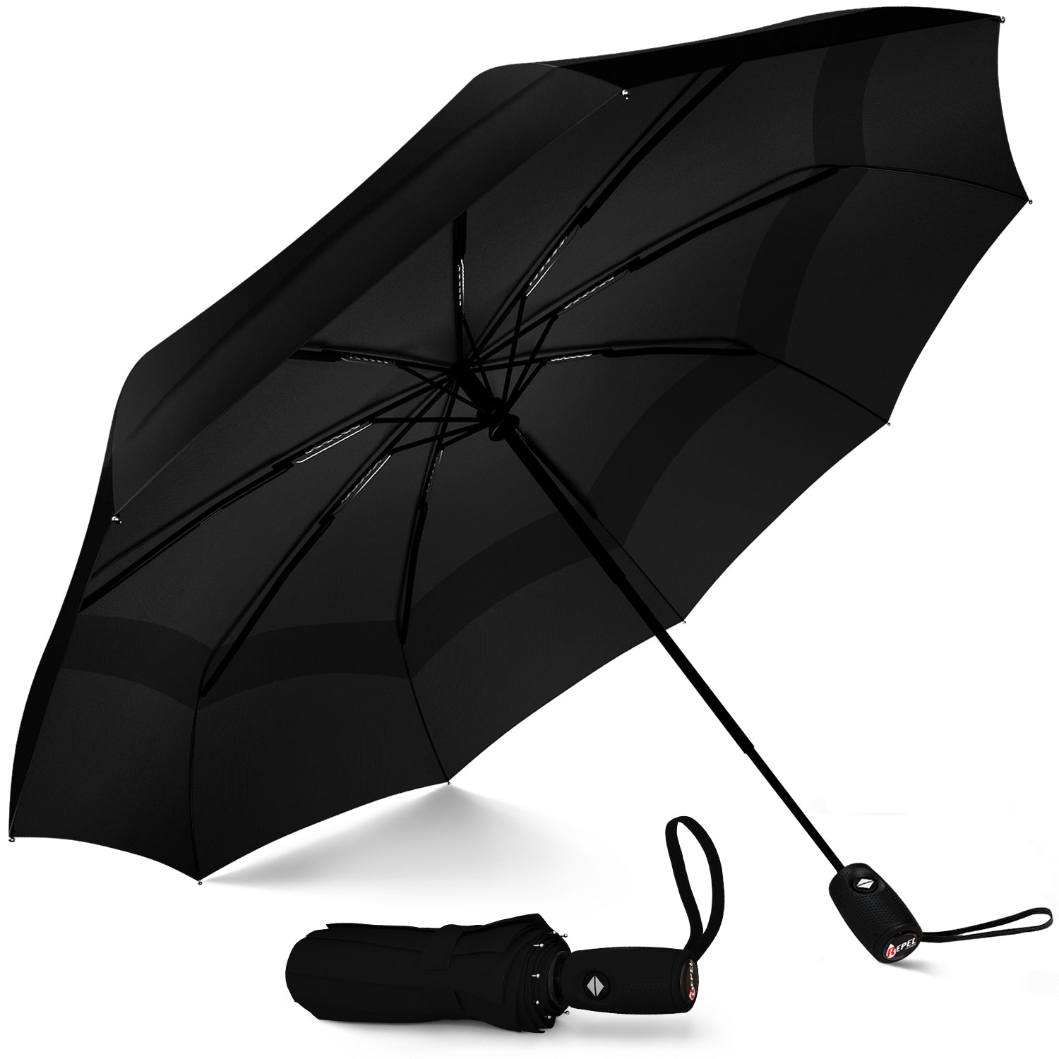 Windproof Travel Umbrella - Compact, Automatic, Black