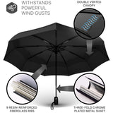 Windproof Travel Umbrella - Compact, Automatic, Black