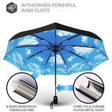 Windproof Travel Umbrella - Compact, Automatic, Blue Sky