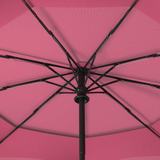 A zoomed in shot of the reinforced fiberglass frame and ribs of the repel windproof automatic and compact best seller umbrella by Repel Umbrella in Pink