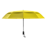 An image of the profile view of a yellow colored, open travel Repel umbrella.